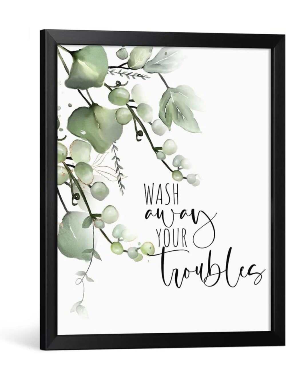 Framed Botanical Wall Art - Sage Green Plant Canvas Print, 16x20 Inch Decor